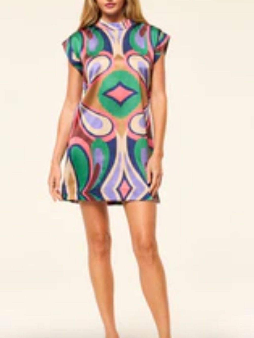 Misa Los Angeles Retro Abstract Mini Dress in Green, Pink, Purple